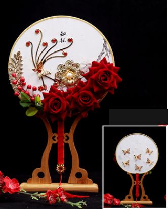 3D Costume Chinese Double-Sided Accessories Artificial Round Fans Style Photography Decorative Hand Fan Flowers Wedding LF821