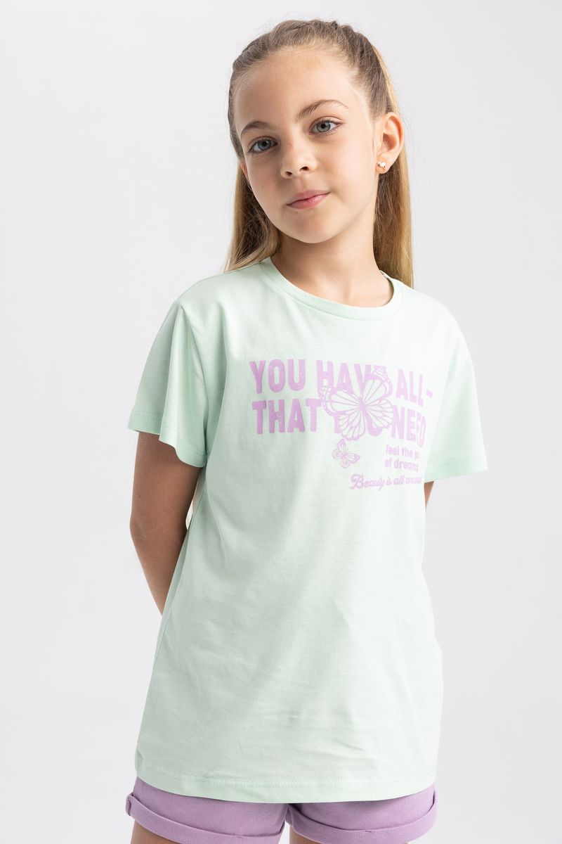Girl Casual Regular Fit Knitted Short Sleeve Body - Turquoise