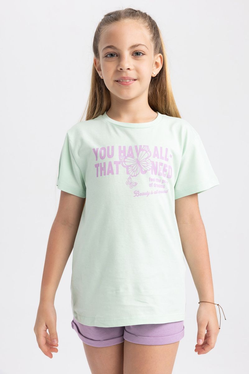 Girl Casual Regular Fit Knitted Short Sleeve Body - Turquoise