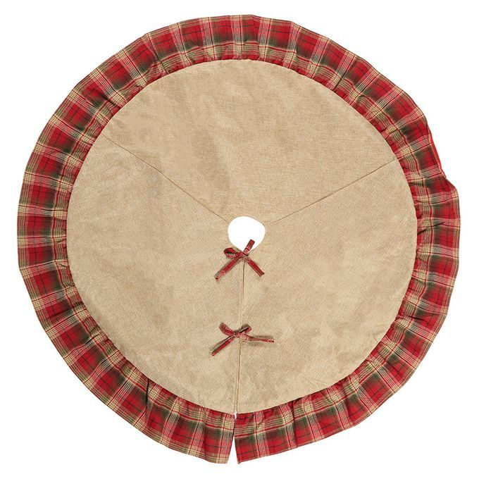 120cm Round Plaid Trim Carpet Floor Mat Christmas Tree-