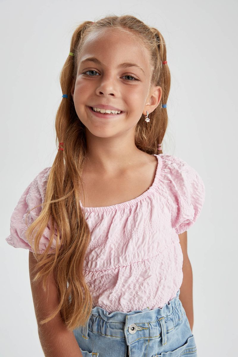 Girl Short Sleeve Blouse - Pink
