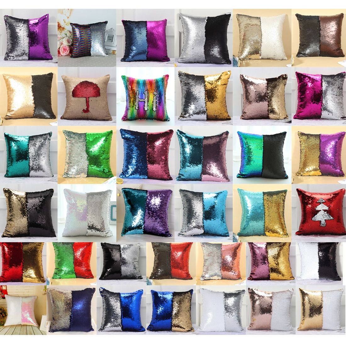 DIY Two Tone Glitter Sequins Throw Pillow Case Reversible Sequin Magical Color Changing Pillow Cover, Size: 40*40cm(Pink+Gold)