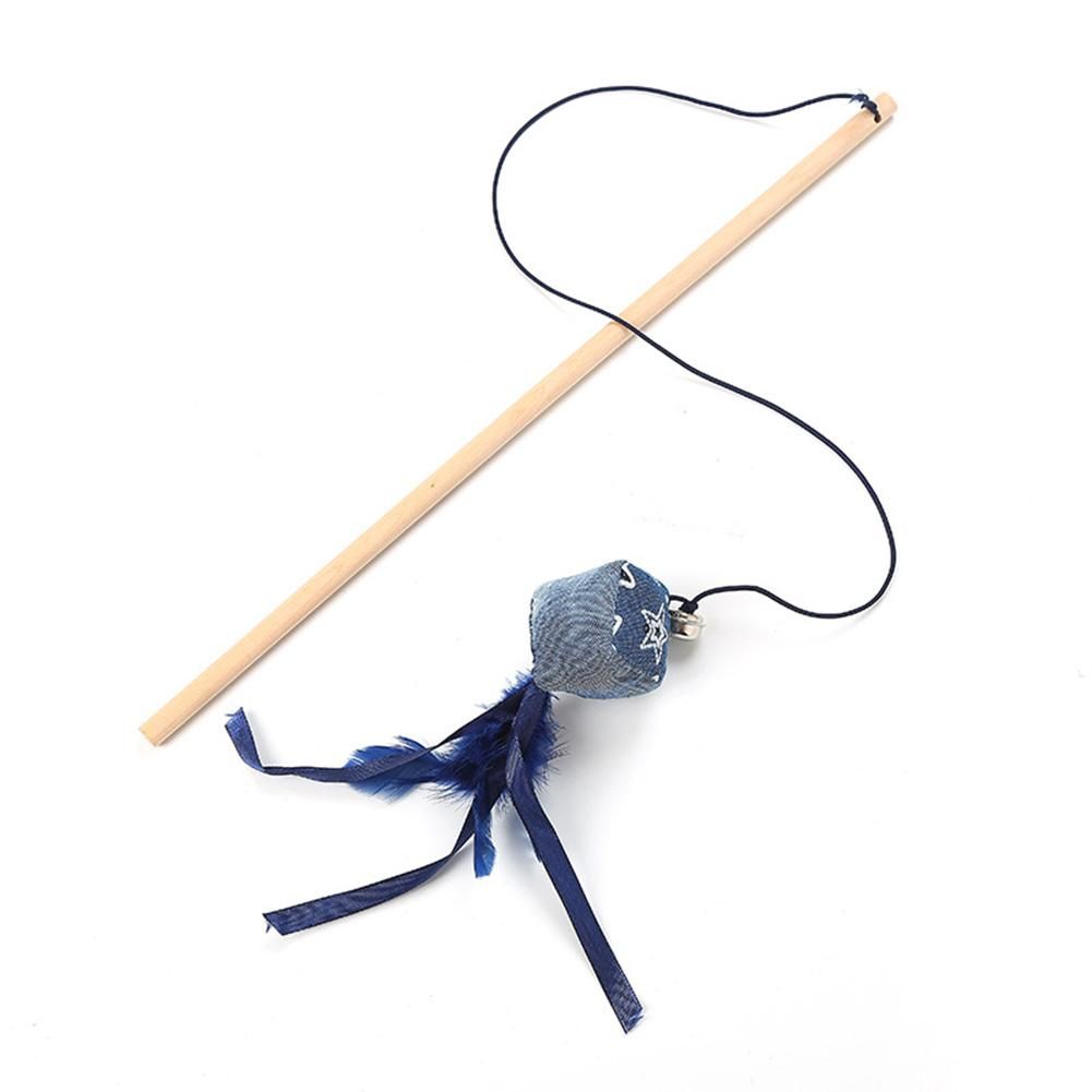 Pet Cats Kitten Teaser Ball Fish Doll Interactive Stick-Blue