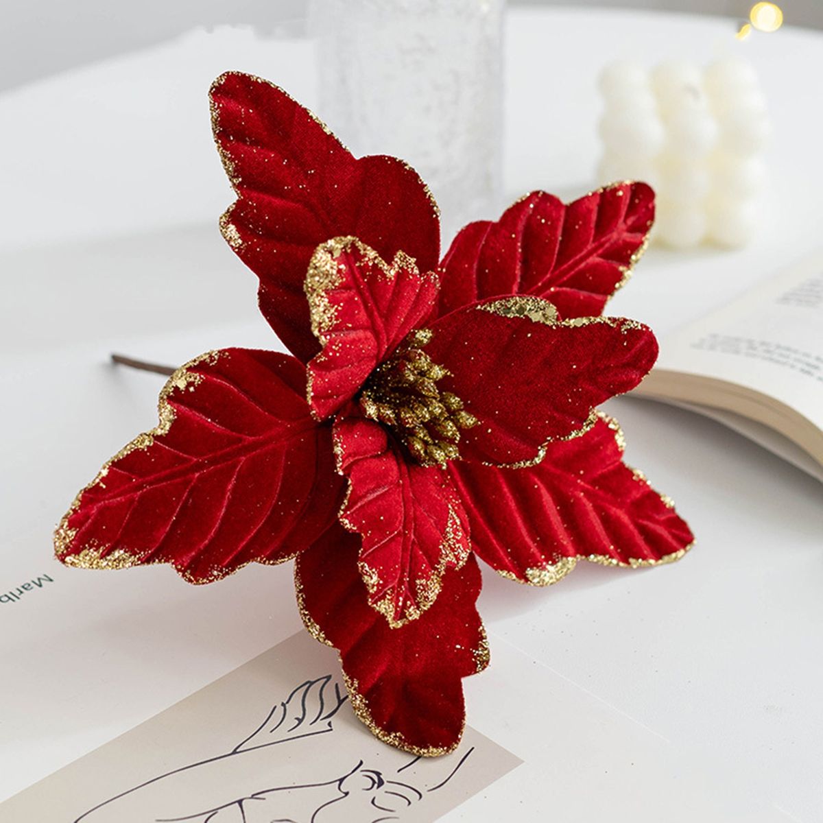 Christmas Artificial Flower Xmas Artificial Decoration Flowers Red