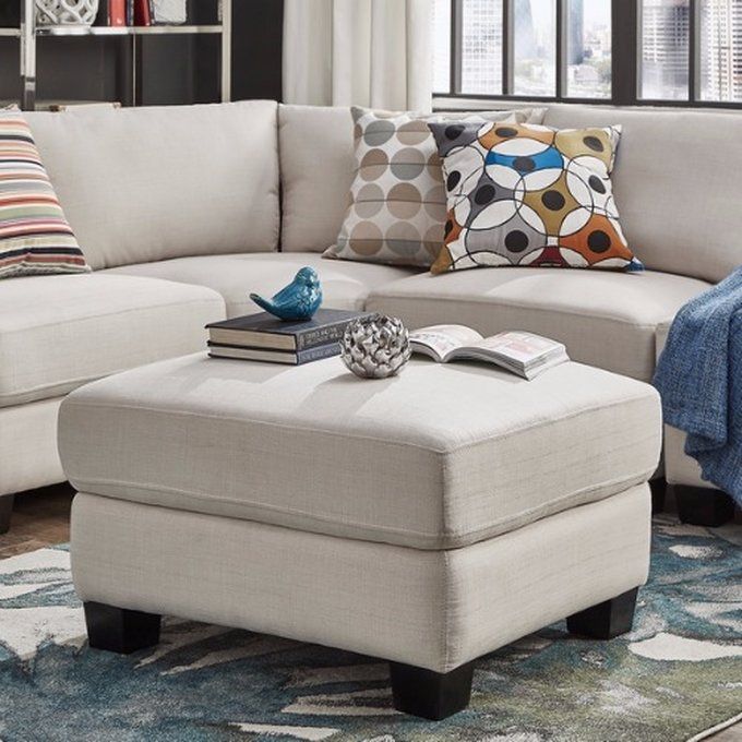 Handys - Elize Modern Linen Fabric Ottoman - White  (Lagos Delivery Only)