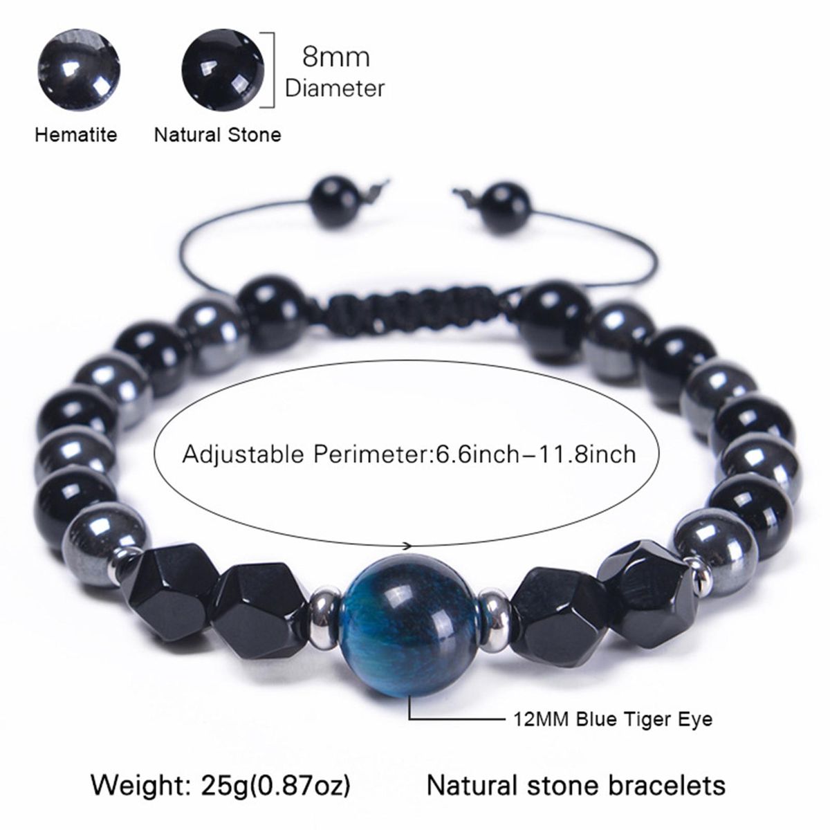 Natural Stone Healing Bracelet Adjustable Braided Rope Tiger Eye Black Magnet Crystal Bracelet Gemstone Jewelry Accessory