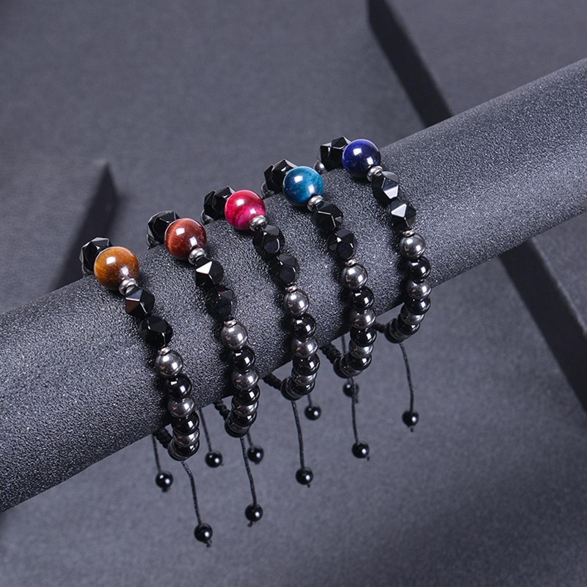 Natural Stone Healing Bracelet Adjustable Braided Rope Tiger Eye Black Magnet Crystal Bracelet Gemstone Jewelry Accessory