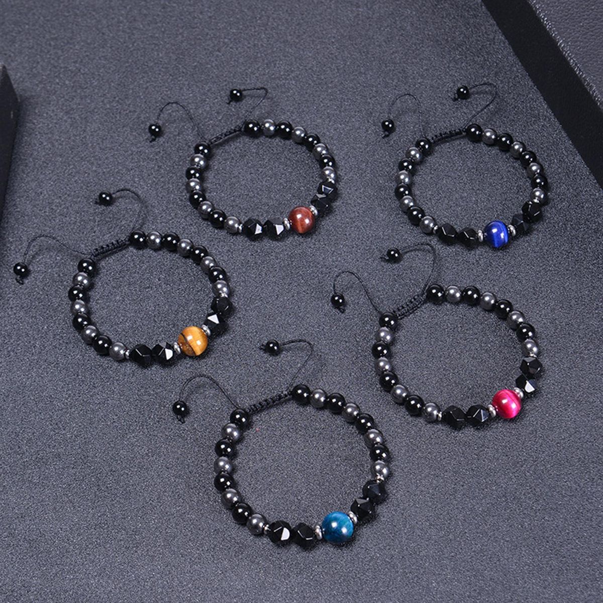 Natural Stone Healing Bracelet Adjustable Braided Rope Tiger Eye Black Magnet Crystal Bracelet Gemstone Jewelry Accessory