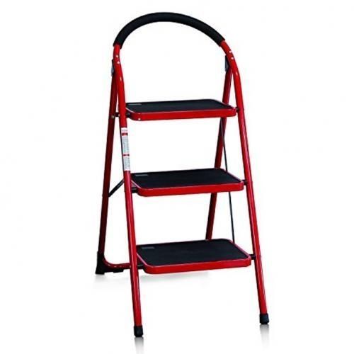 3 Step Hand-grip Ladder - Folding/Platform -red