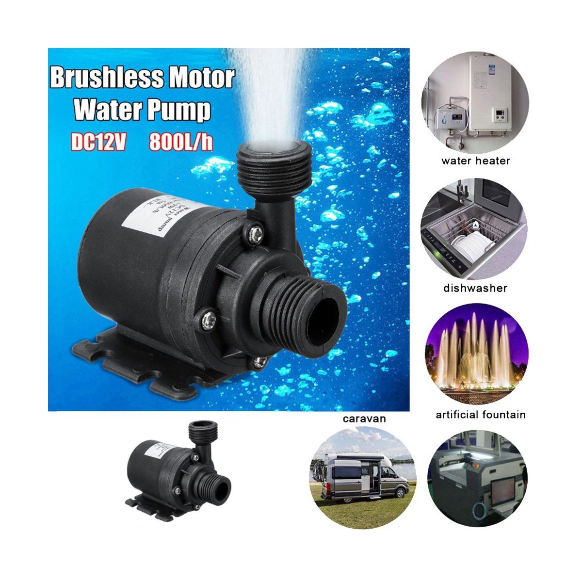 50W Solar Water Pump 800L/H DC12V Low Noise Solar Water