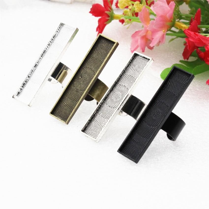 Onebeading Fit 10x50mm Rectangle Cabochons Ring Metal Base Copper Rings Blank Setting Bezel Tray For DIY Ring Kaing 5pcs K02548
