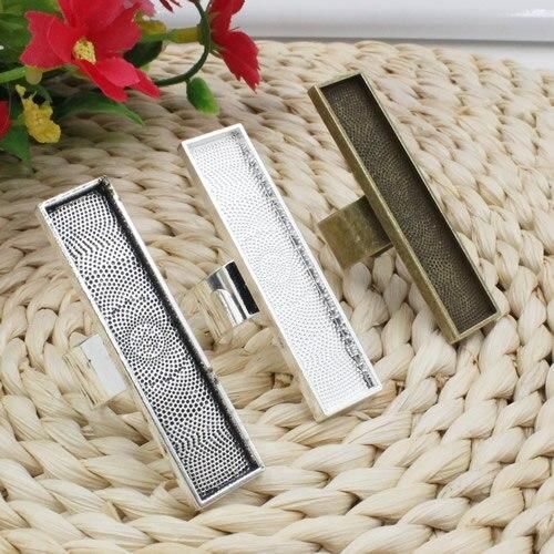 Onebeading Fit 10x50mm Rectangle Cabochons Ring Metal Base Copper Rings Blank Setting Bezel Tray For DIY Ring Kaing 5pcs K02548