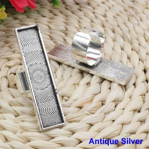 Onebeading Fit 10x50mm Rectangle Cabochons Ring Metal Base Copper Rings Blank Setting Bezel Tray For DIY Ring Kaing 5pcs K02548