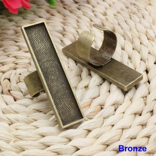 Onebeading Fit 10x50mm Rectangle Cabochons Ring Metal Base Copper Rings Blank Setting Bezel Tray For DIY Ring Kaing 5pcs K02548