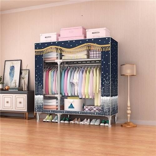 Medium Size Iron Steel Foldable Fabric Wardrobe