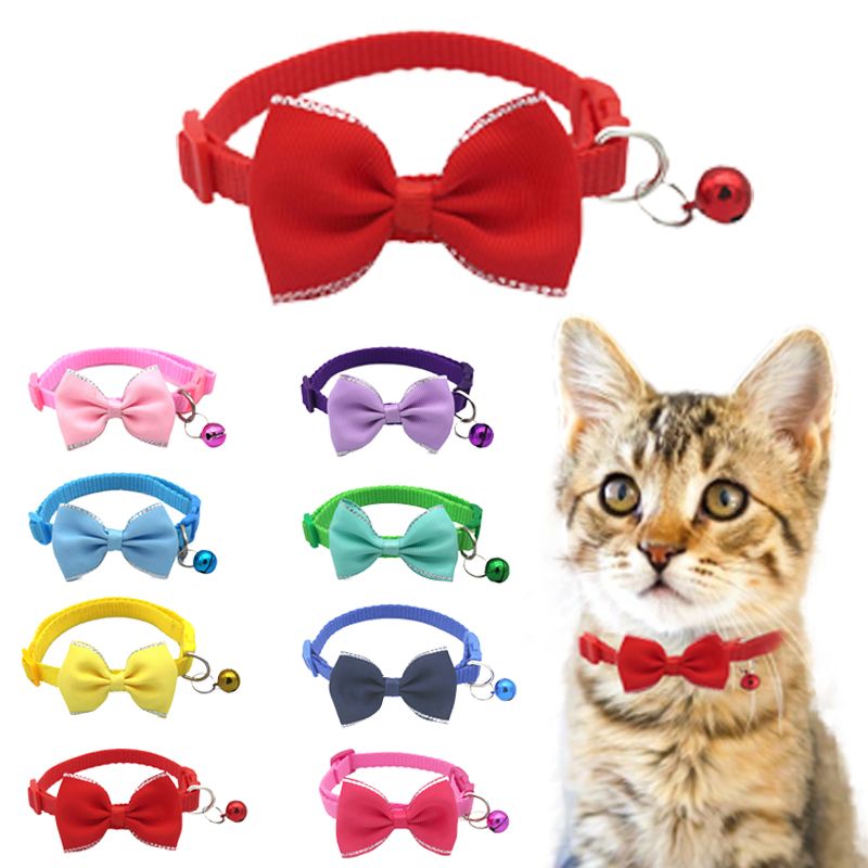 8pcs Pet Collars New Pet Bow Bell Collars