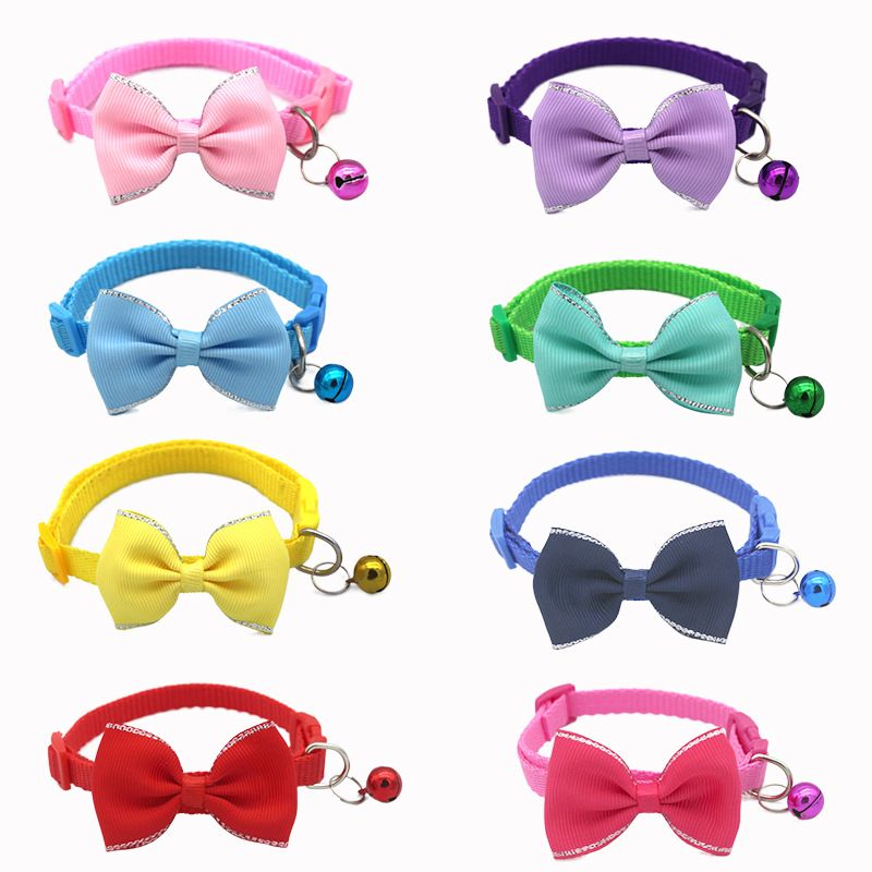 8pcs Pet Collars New Pet Bow Bell Collars