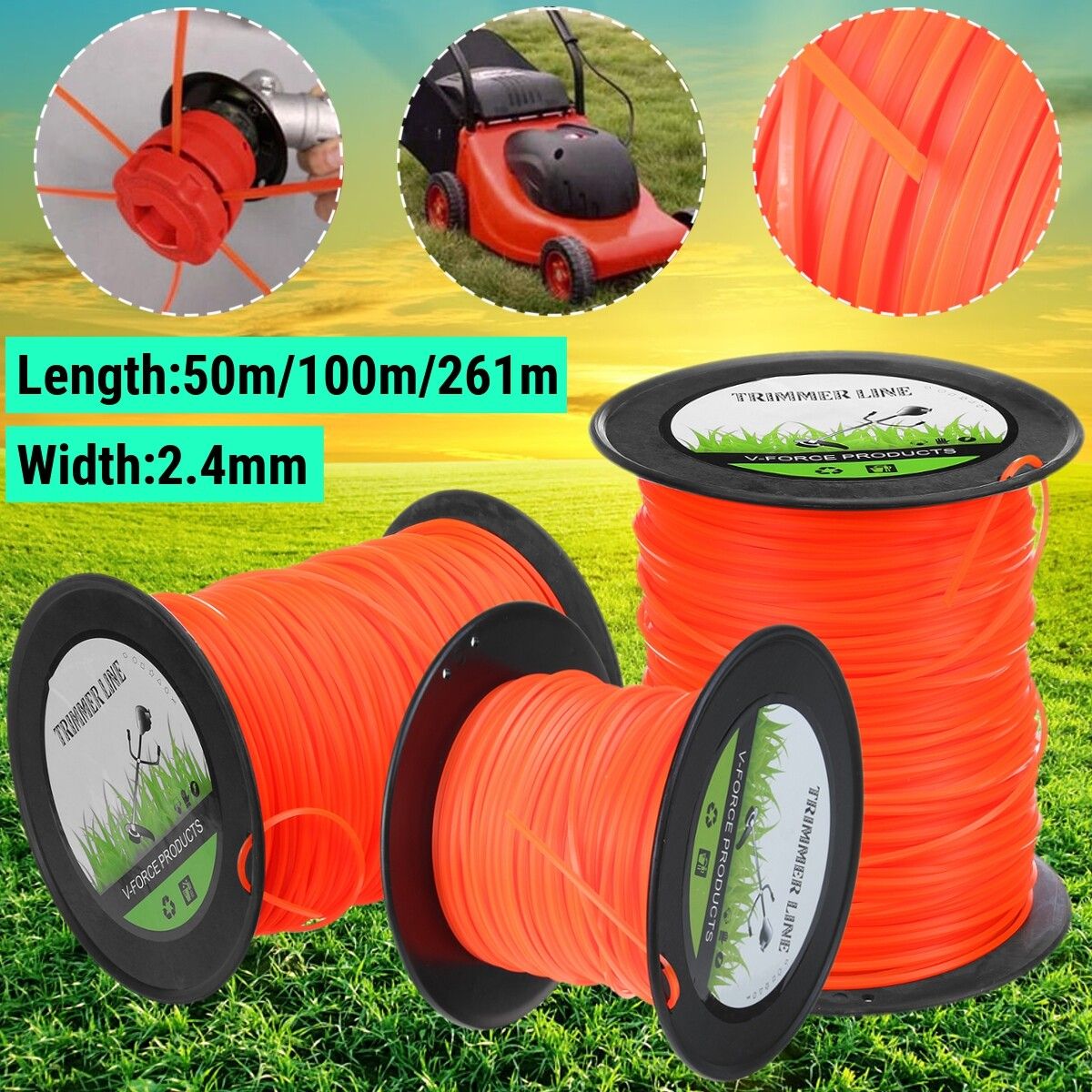 50M/100M/261M Heavy Duty Nylon Square Trimmer Strimmer Line 2.4MM Brushcutter Cord Rope