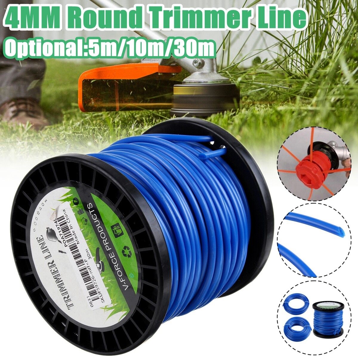 4mm Heavy Duty Nylon Round Trimmer Line Brushcutter Rope 5m/10m/30m Blue Garden 5m