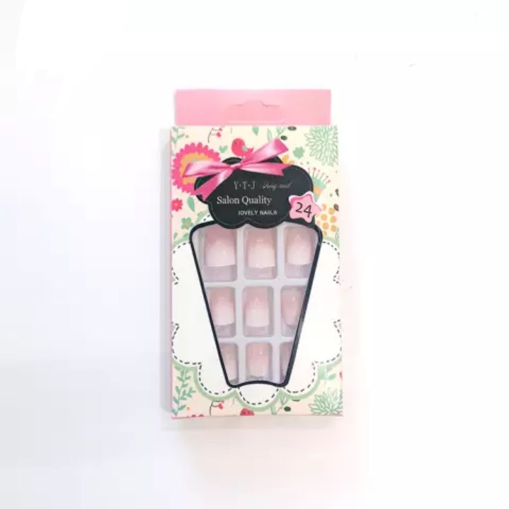 24pcs French Tip Nude Short Press On Nails