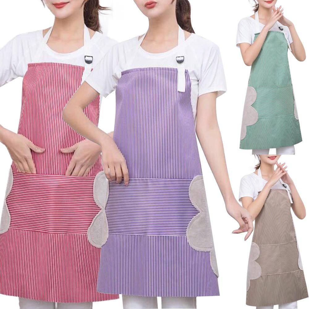 Kitchen Apron Stripes Print Sleevless Large Pocket Waterproof Adjustable Strap Chef Cooking Bib Home Garden Restaurant Gift