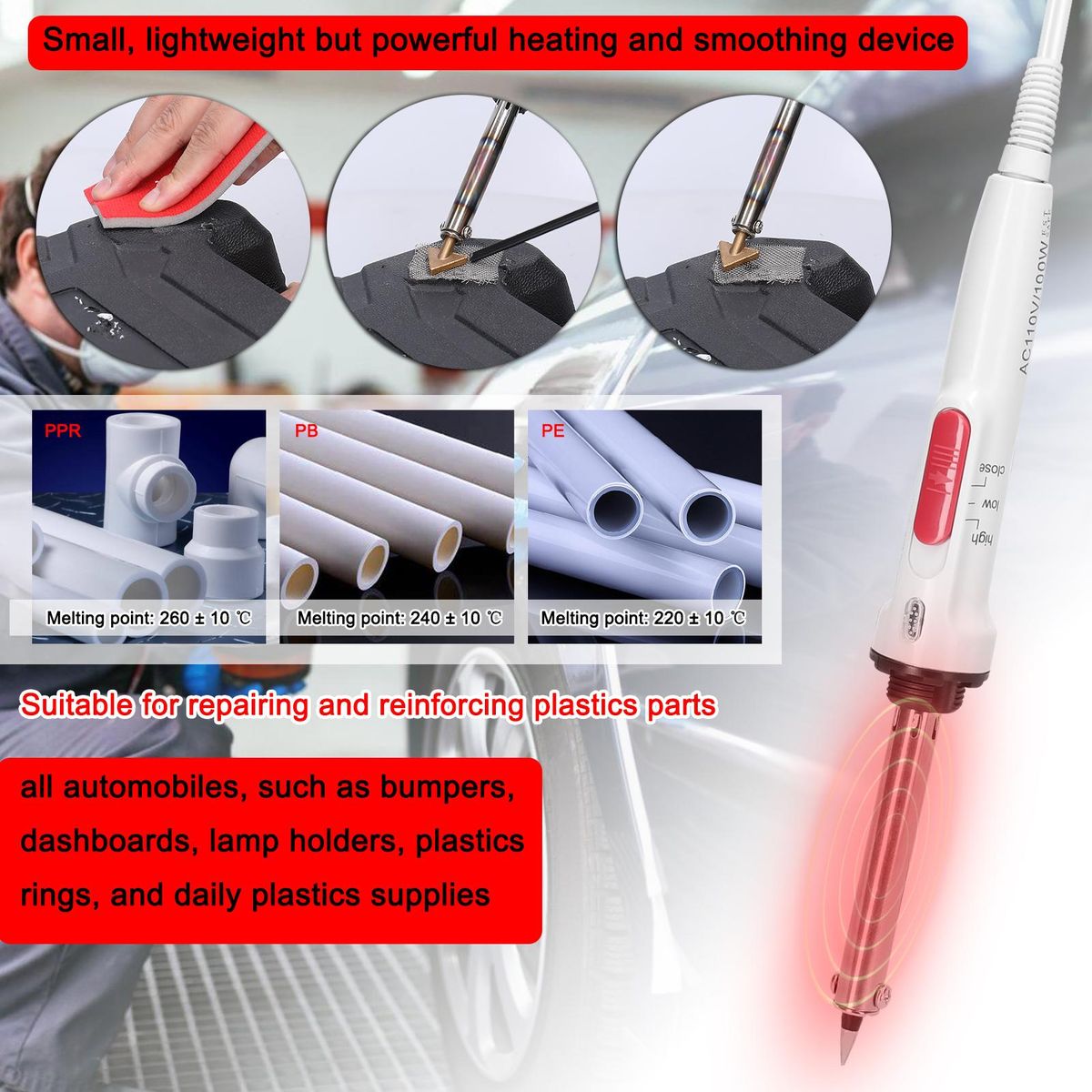 Handy Plastics Welding Device Garage Tools ABS PVC PE Repairing Machine Car Bumpers Repairing Tool Plastics Smoothing Tool