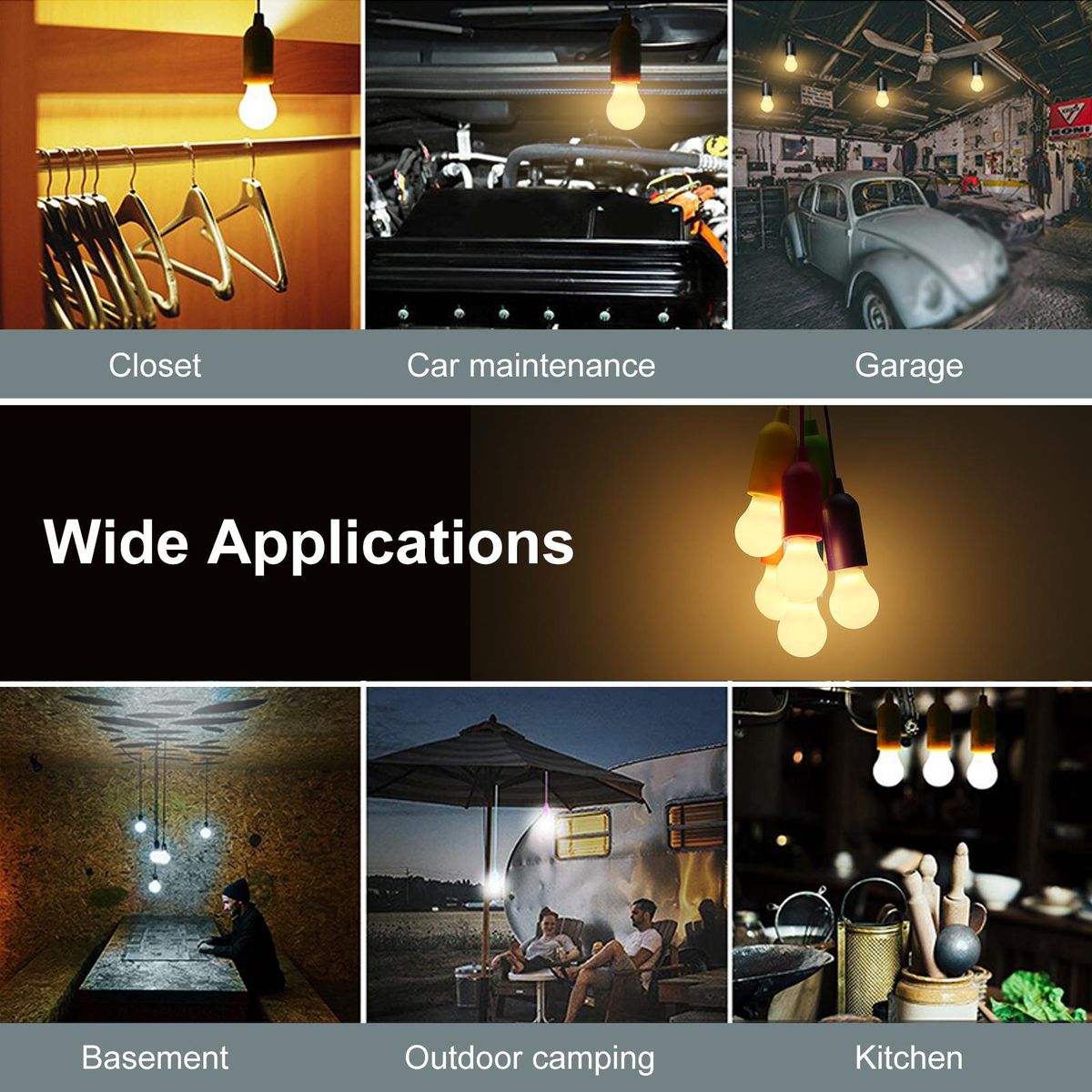 6 PCS 4.5V 0.5W LEDs Bulbs Pull-Rope Switch 3 * AAA Cell Powered Operated Hanging Design for Bedroom Living Room Restaurant Dining Hall Home Party Decoration Decro