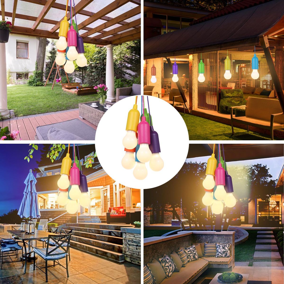 6 PCS 4.5V 0.5W LEDs Bulbs Pull-Rope Switch 3 * AAA Cell Powered Operated Hanging Design for Bedroom Living Room Restaurant Dining Hall Home Party Decoration Decro