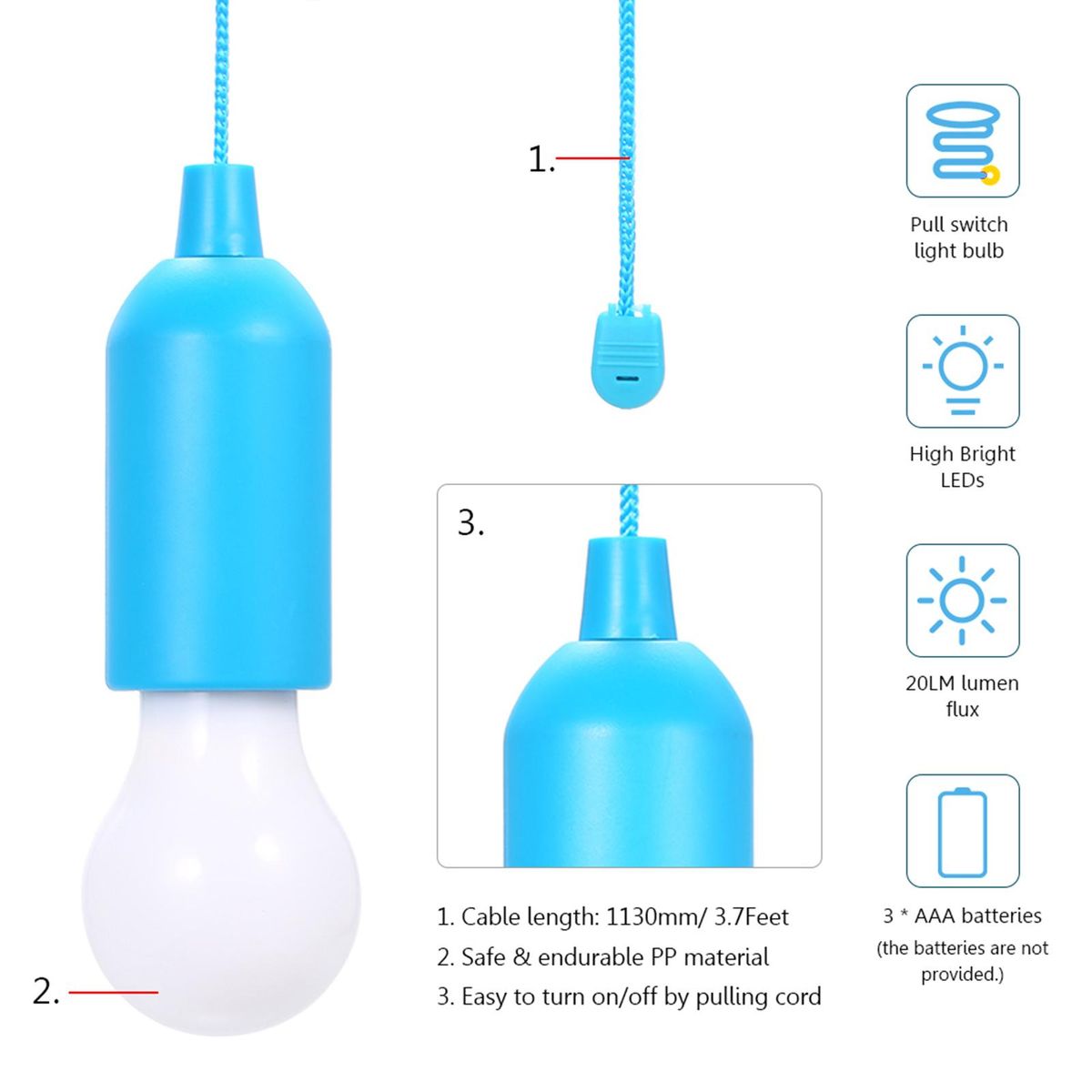 6 PCS 4.5V 0.5W LEDs Bulbs Pull-Rope Switch 3 * AAA Cell Powered Operated Hanging Design for Bedroom Living Room Restaurant Dining Hall Home Party Decoration Decro