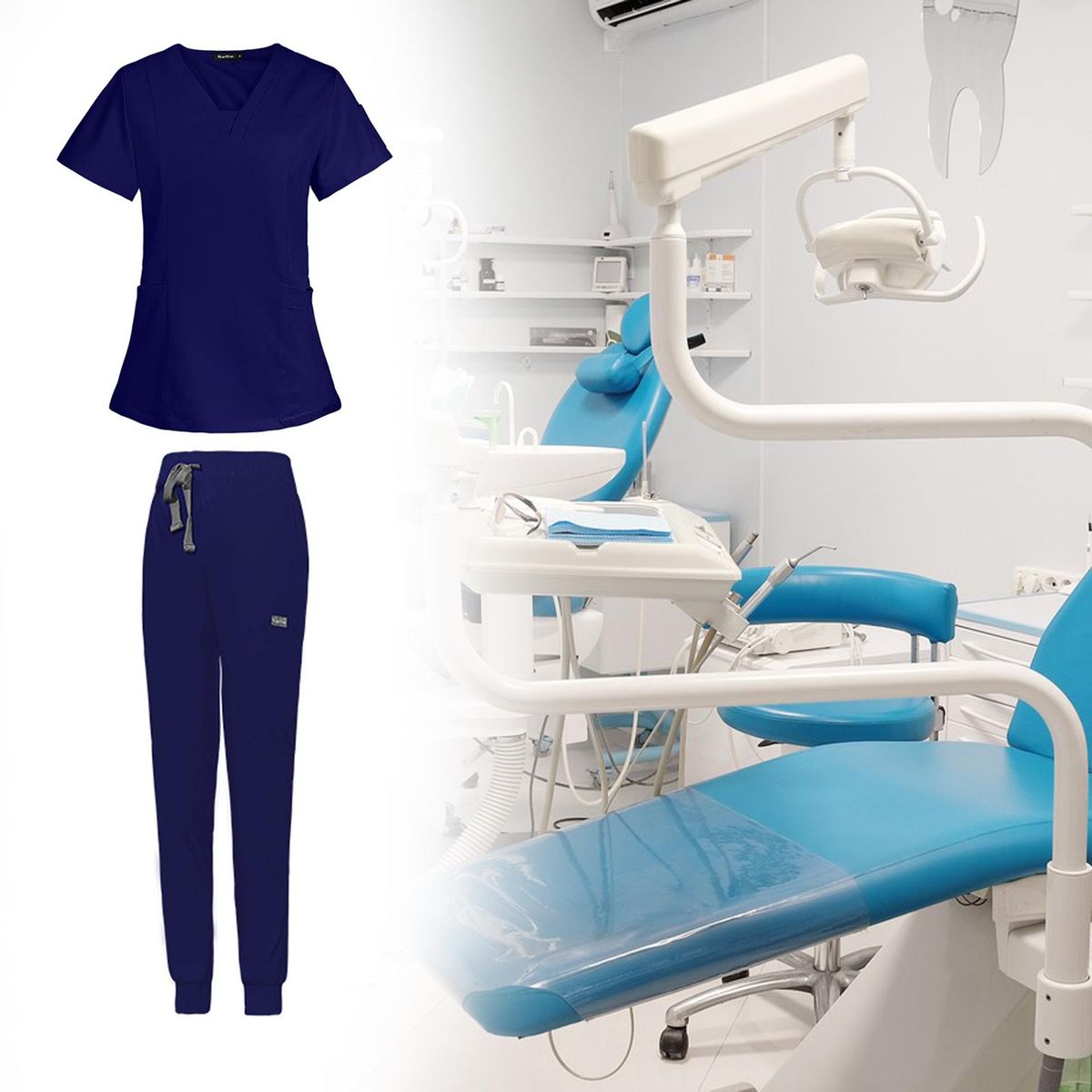 Nursing Scrubs Uniform Soft Top Pants Set For S Navy Blue