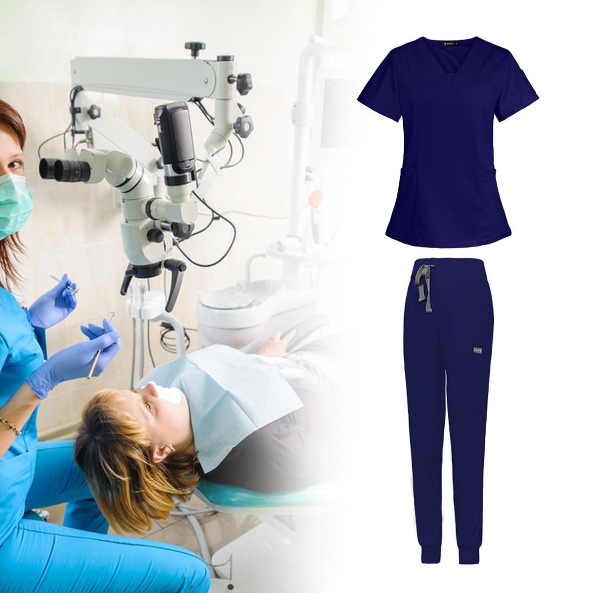 Nursing Scrubs Uniform Soft Top Pants Set For S Navy Blue