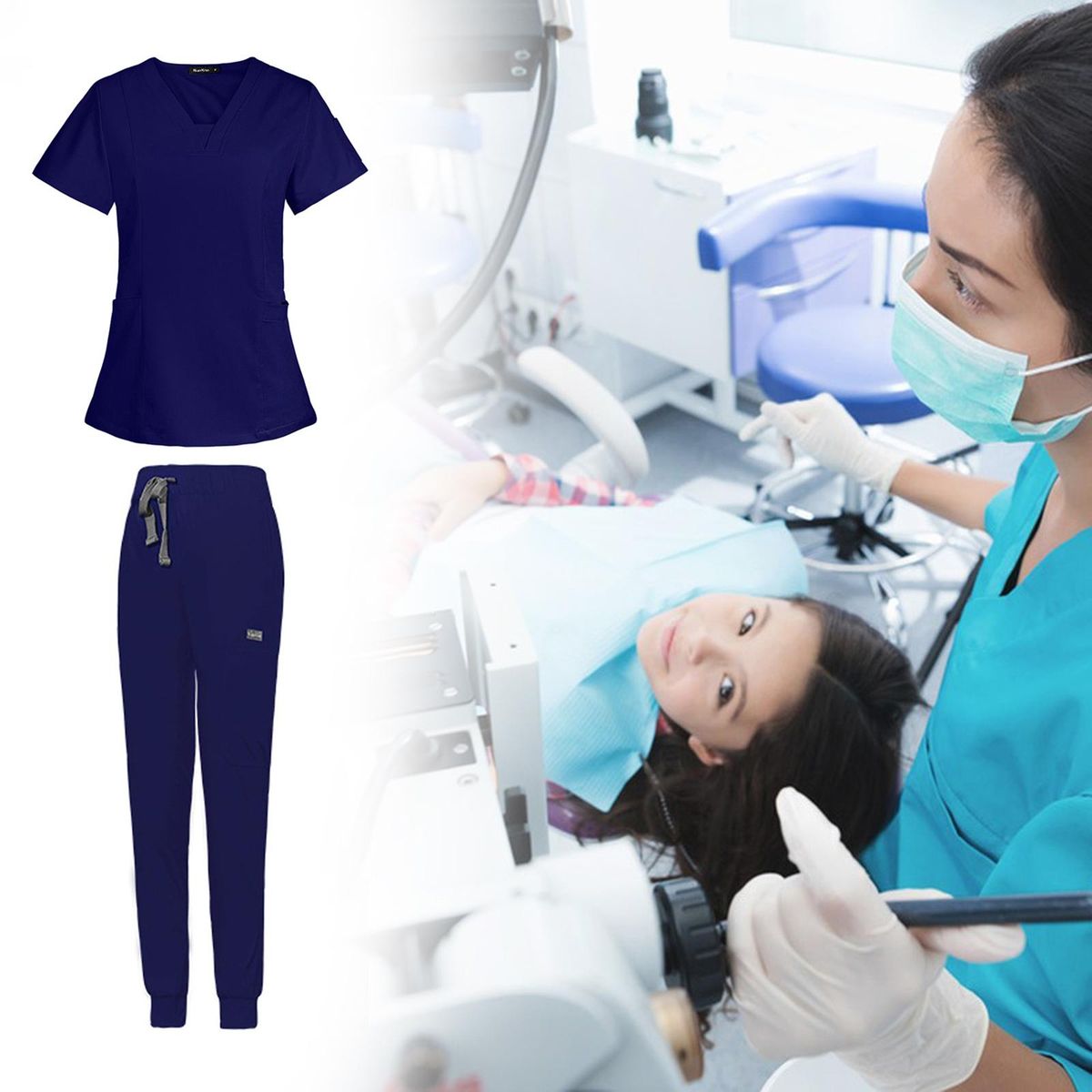 Nursing Scrubs Uniform Soft Top Pants Set For S Navy Blue