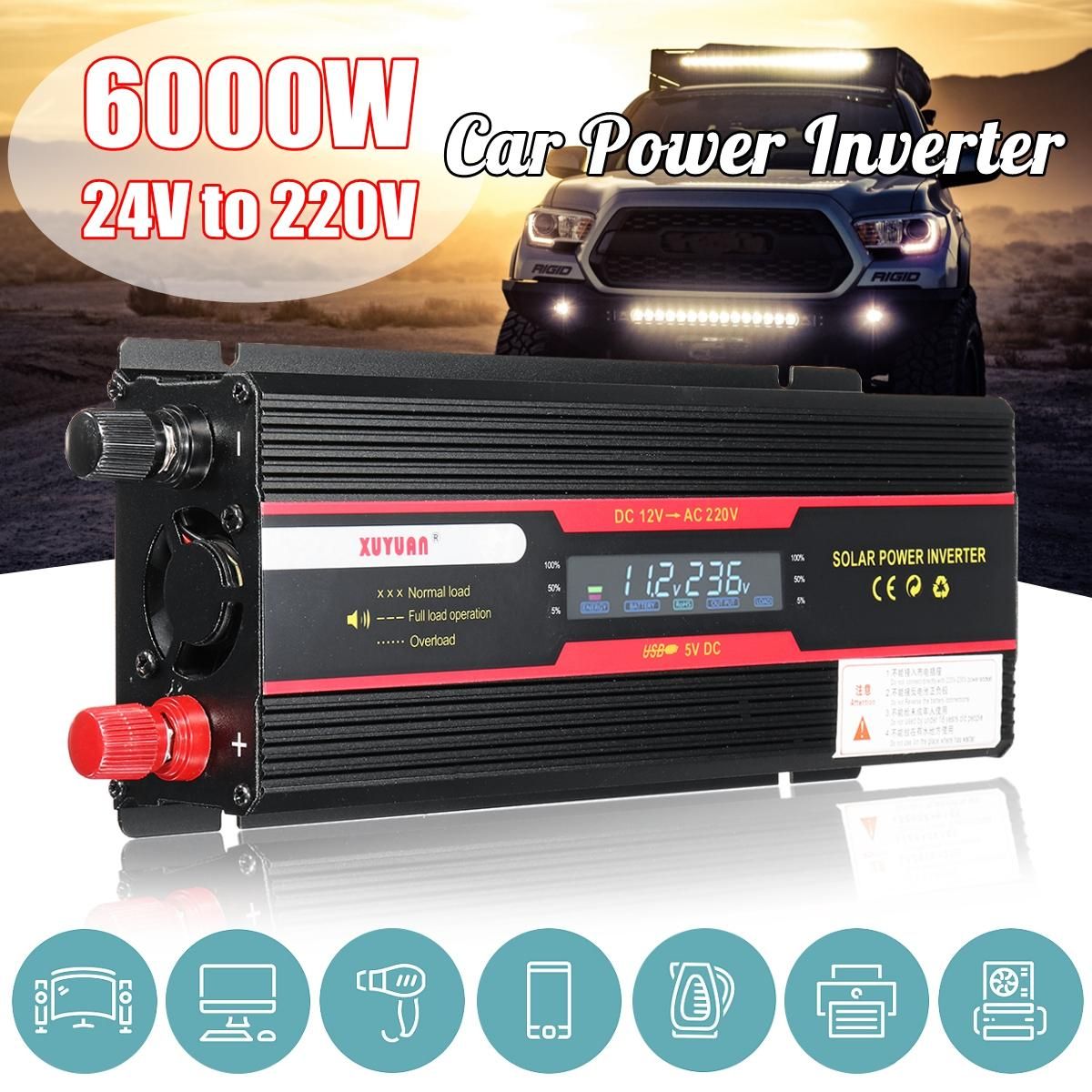 AU 6000W 24V-220V PEAK CAR SOLAR POWER INVERTER LCD  12V TO AC 220V~240V SINE WAVE-24v-220v Universal Plug