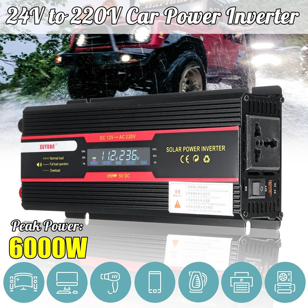 AU 6000W 24V-220V PEAK CAR SOLAR POWER INVERTER LCD  12V TO AC 220V~240V SINE WAVE-24v-220v Universal Plug