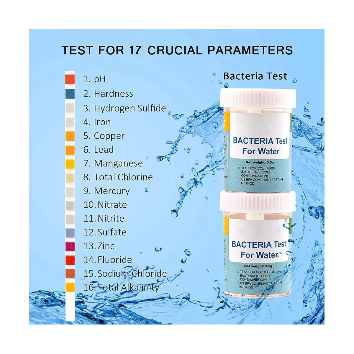 17-in-1 Complete Water Test Kit ,100 Strips + 2 Water