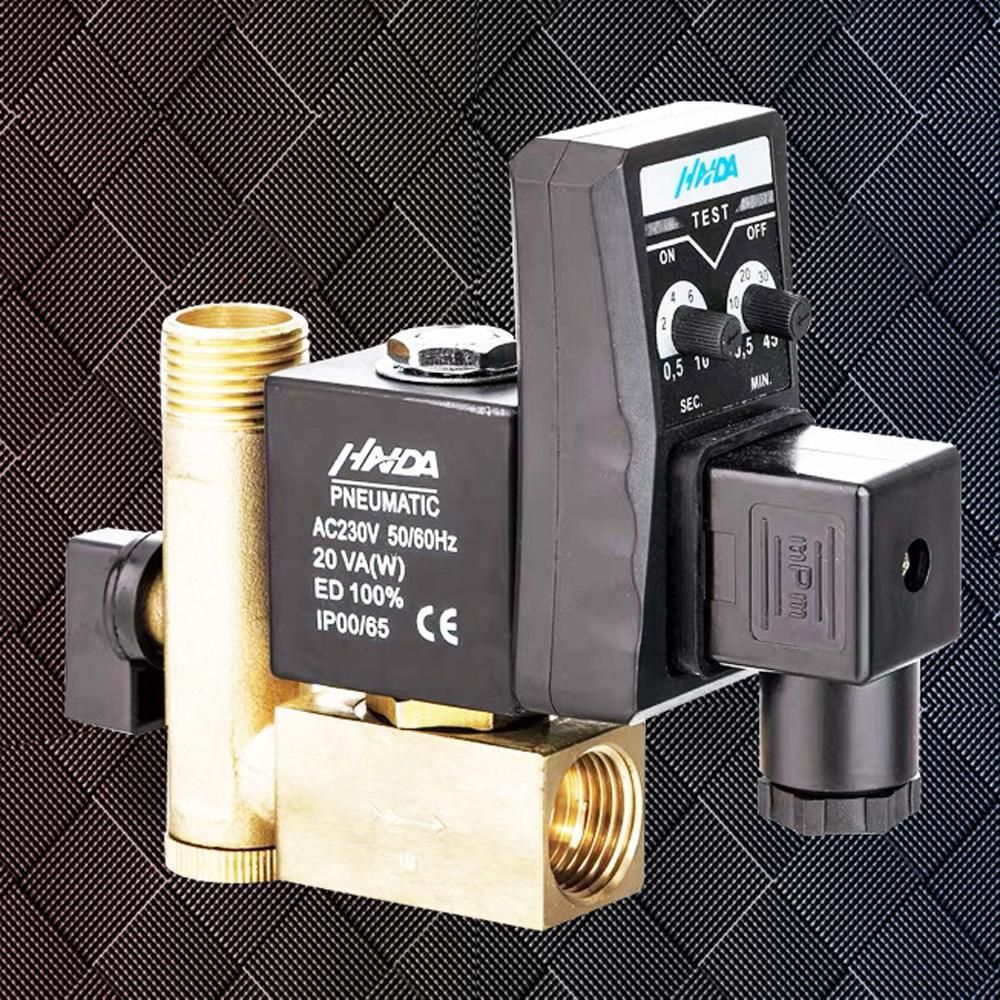1/2 Inch Electronic Drain Valve Brass Automatic Timed Condensate Drain Valve 2-Way Unidirectional Solenoid Valve for Air Compressor Filter Separator Dryer