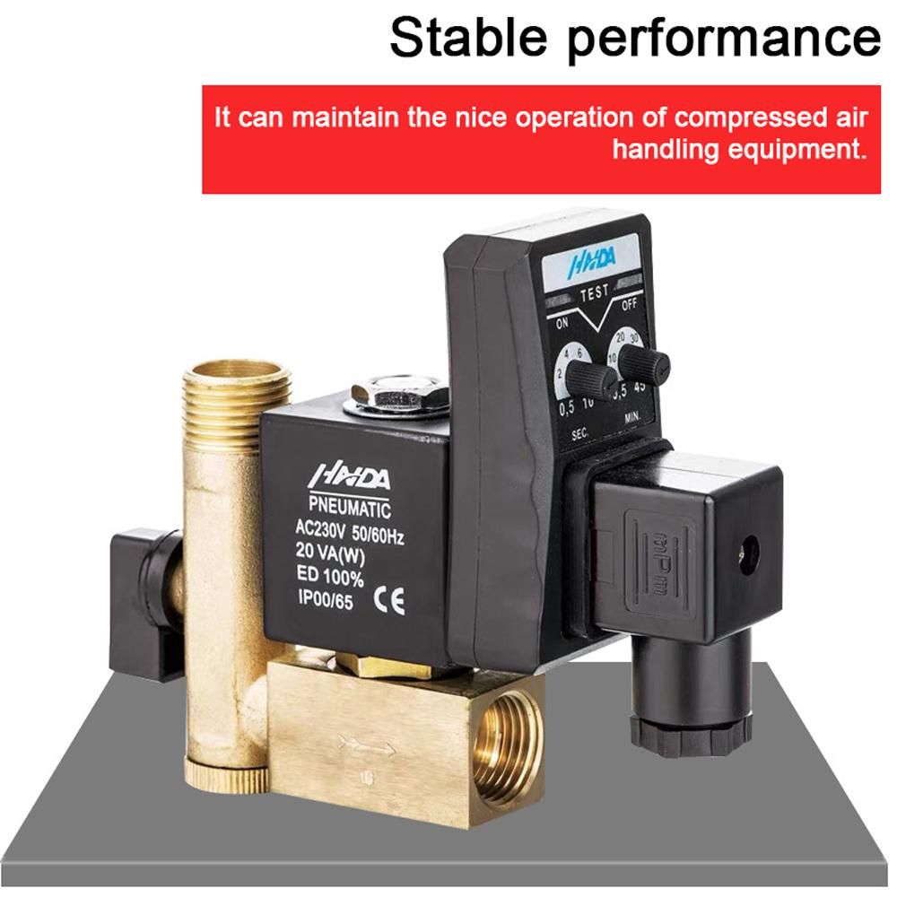 1/2 Inch Electronic Drain Valve Brass Automatic Timed Condensate Drain Valve 2-Way Unidirectional Solenoid Valve for Air Compressor Filter Separator Dryer