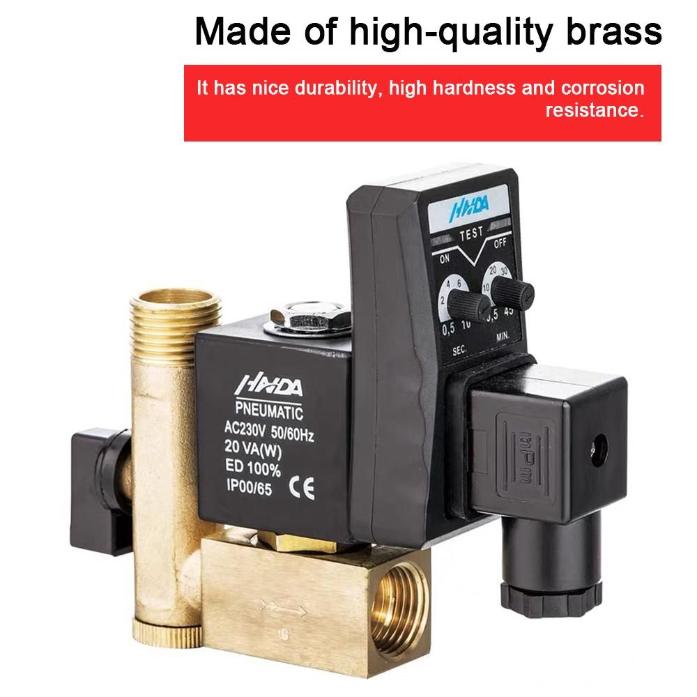 1/2 Inch Electronic Drain Valve Brass Automatic Timed Condensate Drain Valve 2-Way Unidirectional Solenoid Valve for Air Compressor Filter Separator Dryer