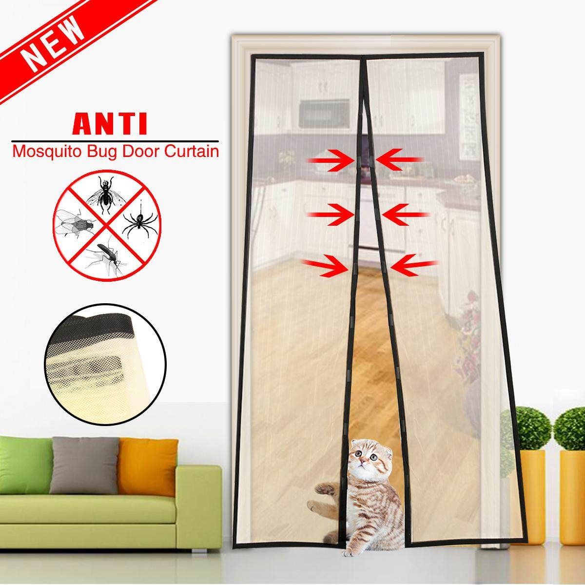 1.9x1m Magic Magnets Mesh Net Hands Free Anti Mosquito Screen Bug Door Curtain Beige