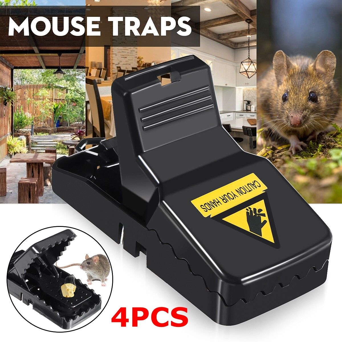 4pcs Highly Sensitive And Powerful Mousetrap Fully Automatic Mousetraps Black For Home Use