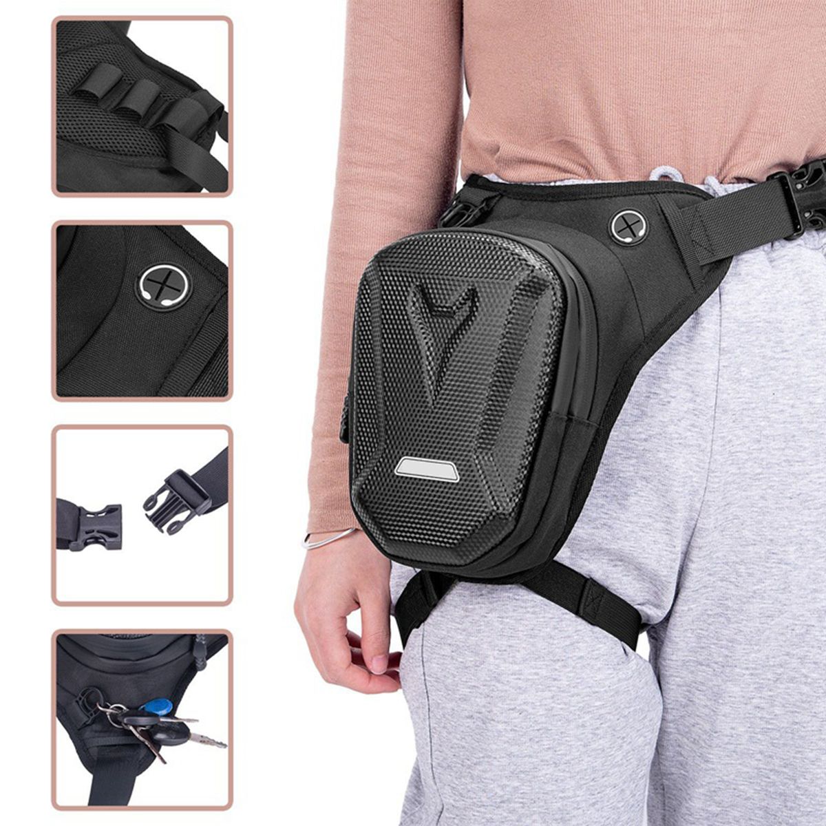 Hard Shell Drop Leg Bag Motorcycle Waterproof Waist Pack