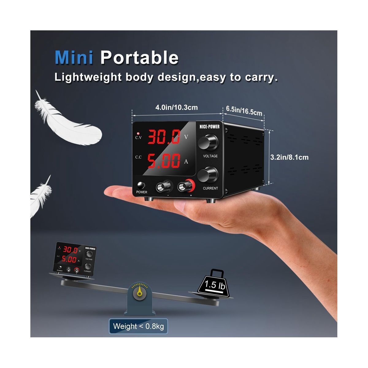 NICE-POWER DC Power Supply Variable, 30V 5A Adjustable Switching Regulated Power Supply with Encoder, LED Display EU Plug