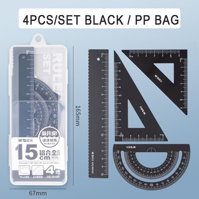 4Pcs/Set Aluminium Ruler Set Metal/Plastic/Soft Geometry Maths Drawing Compass Stationery Rulers Mathematical for School