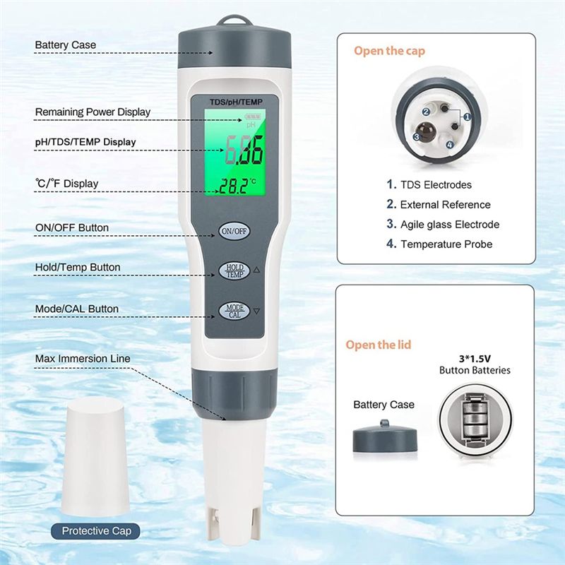 3 in 1 Digital PH Meter  TDSPHTemp Meter Water Tester for Drinking Water Swimming Pool Hydroponics