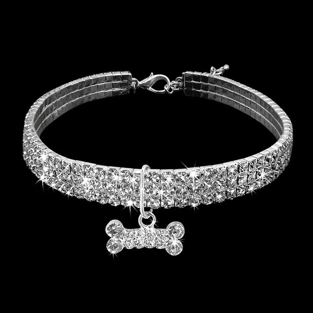 Fashion Shiny Three Row Rhinestone Bone Pendant Puppy-White