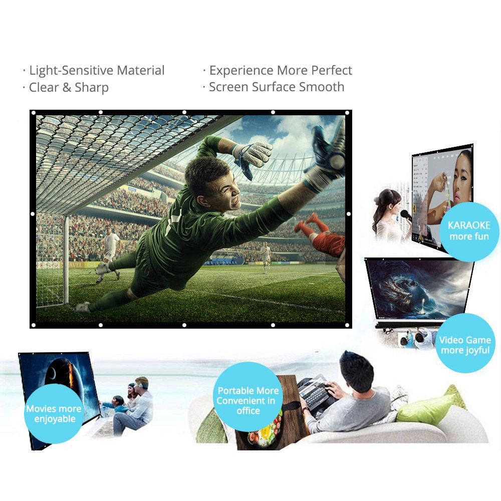 H150 150'' Portable Projector Screen HD 16:9 White Dacron 150 Inch Diagonal Video Projection Screen Foldable Wall Mounted For Home Theater Office Movies Indoors Outdoors