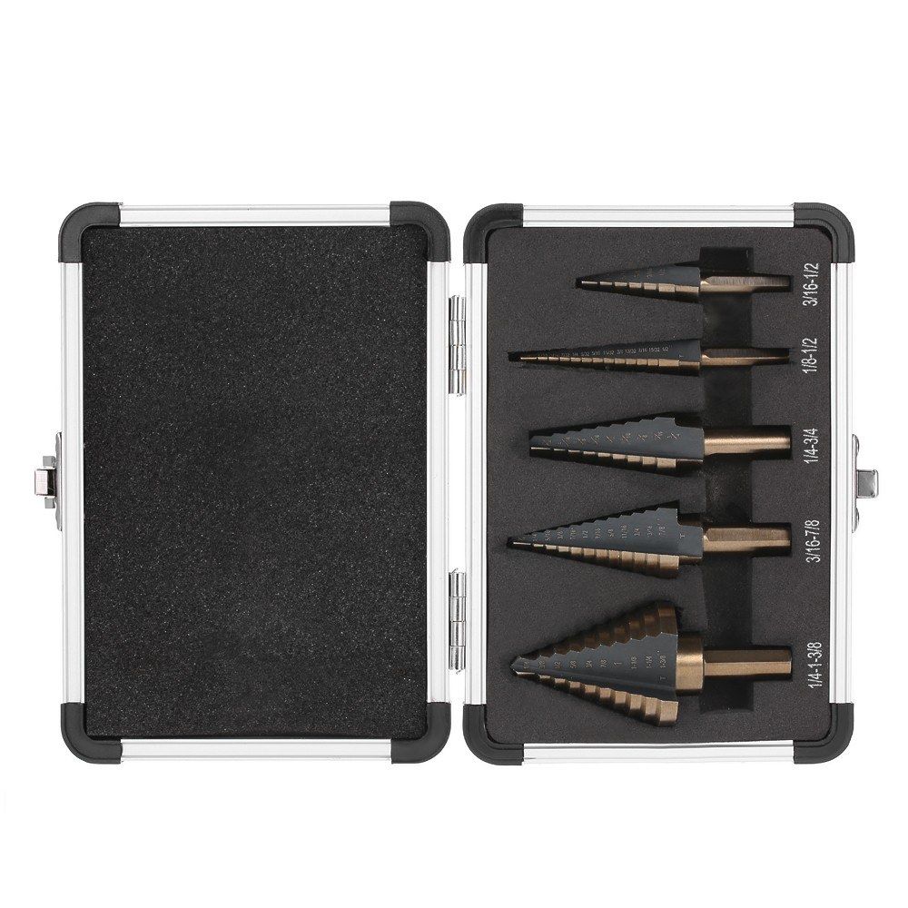 5pcs High Speed Steel 4241 Step Drill Bit Set Round Shank