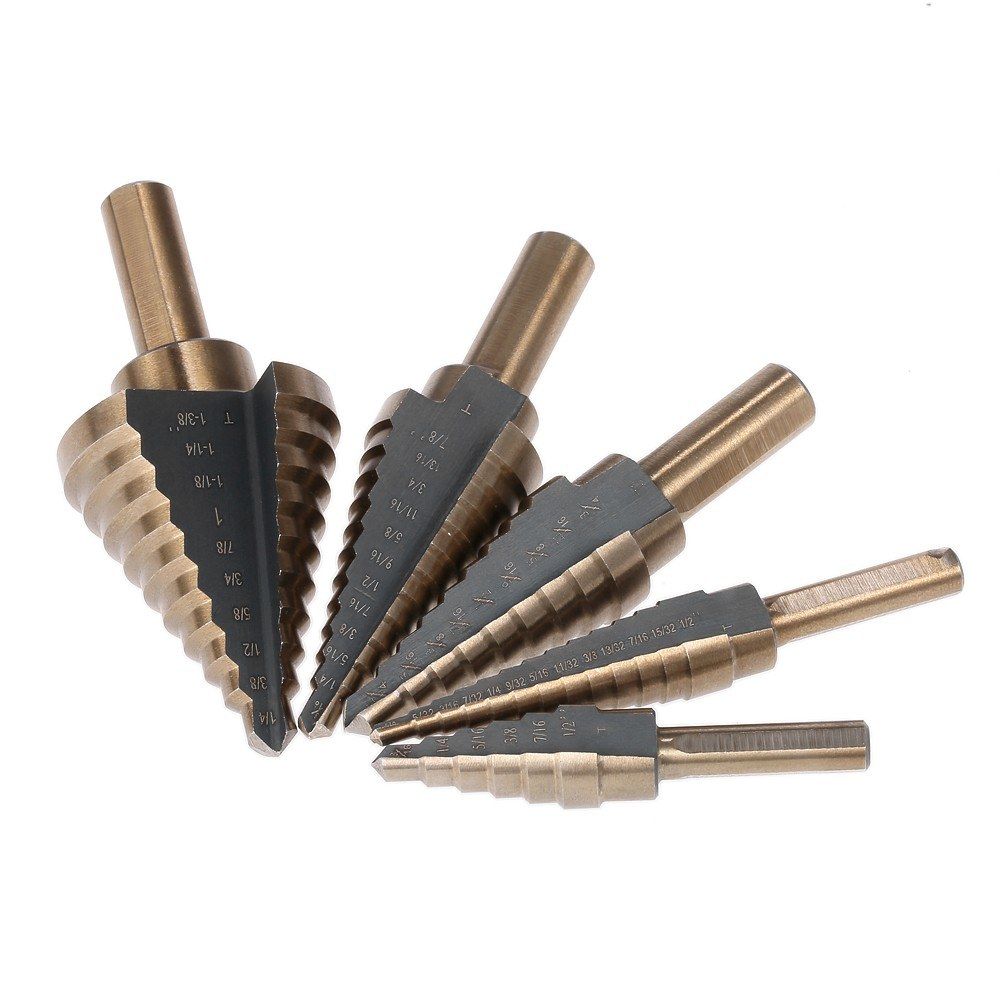 5pcs High Speed Steel 4241 Step Drill Bit Set Round Shank