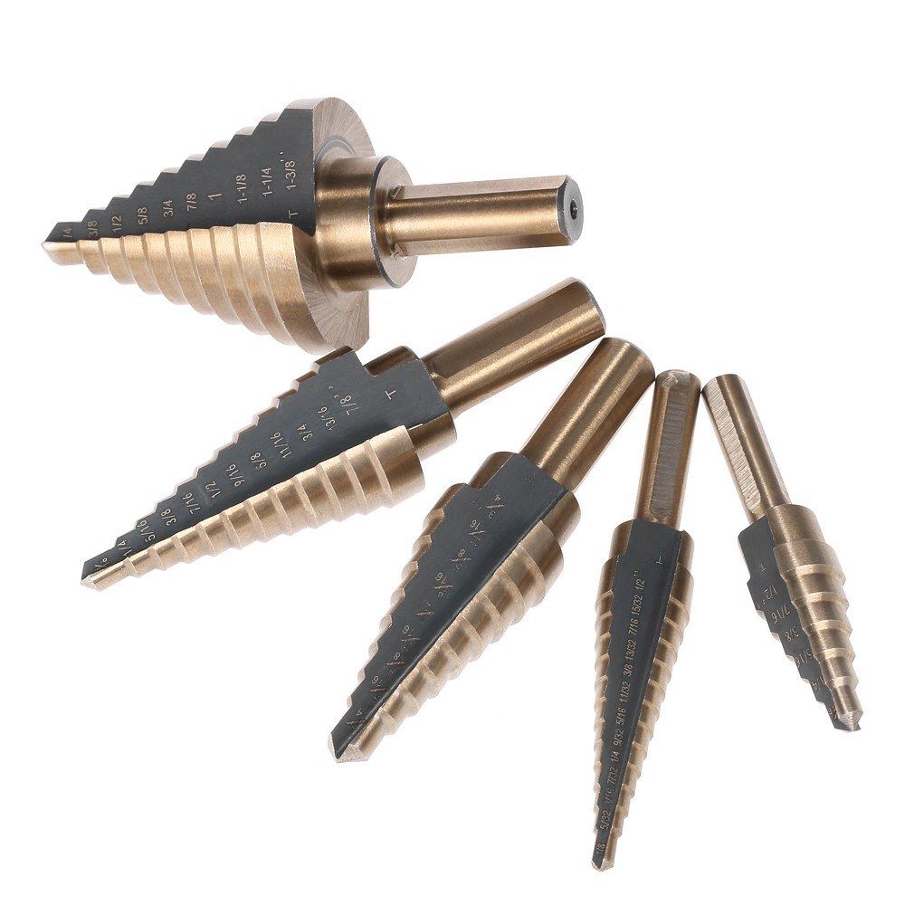 5pcs High Speed Steel 4241 Step Drill Bit Set Round Shank