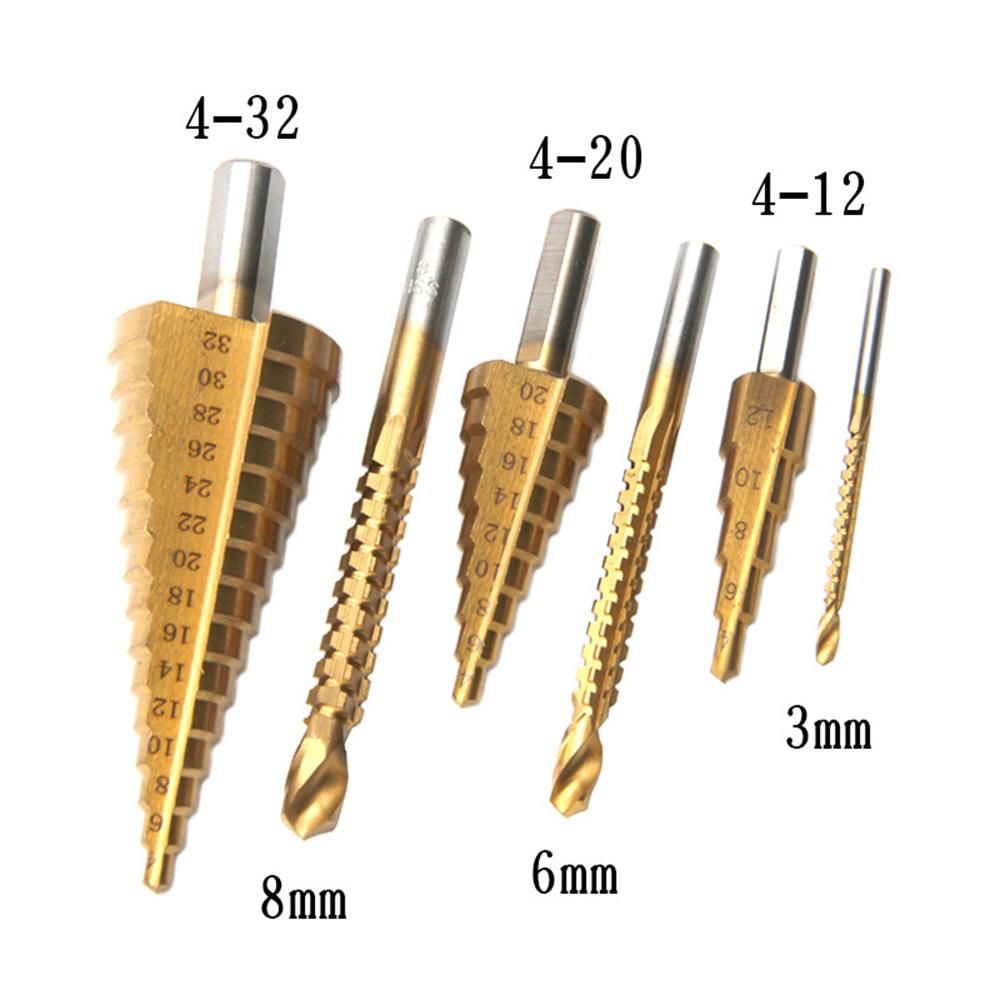 6PCS Spiral Groove Step Drill Set HSS Titanium-Coated Wood Metal Hole Cutter for Plastic Wood Metal DIY